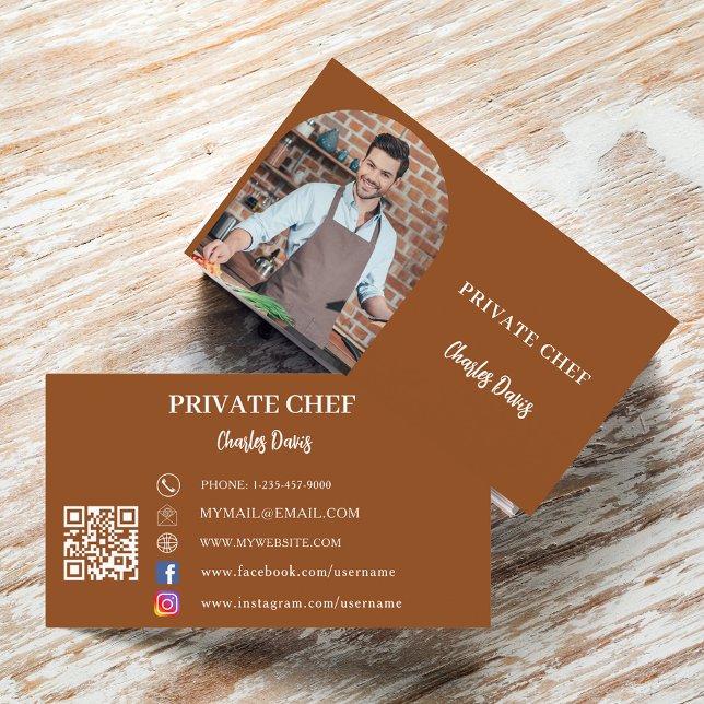 Brunt fotoarch QR-kod för privat kock Visitkort (Skapare uppladdad)