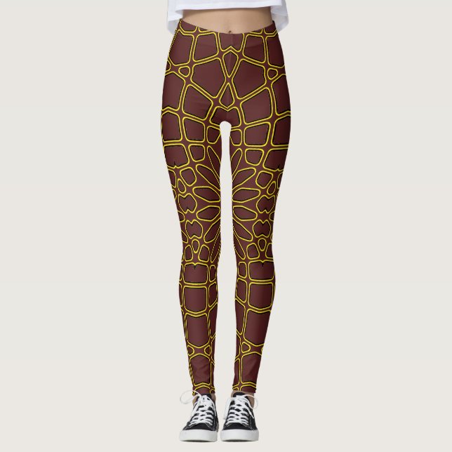 Brunt geometriskt mönster "Ratti_Creative_Arts" Leggings (Framsida)