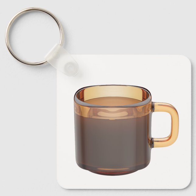 Brunt glaskaffe kopp med brunt kaffe nyckelring (Framsida)