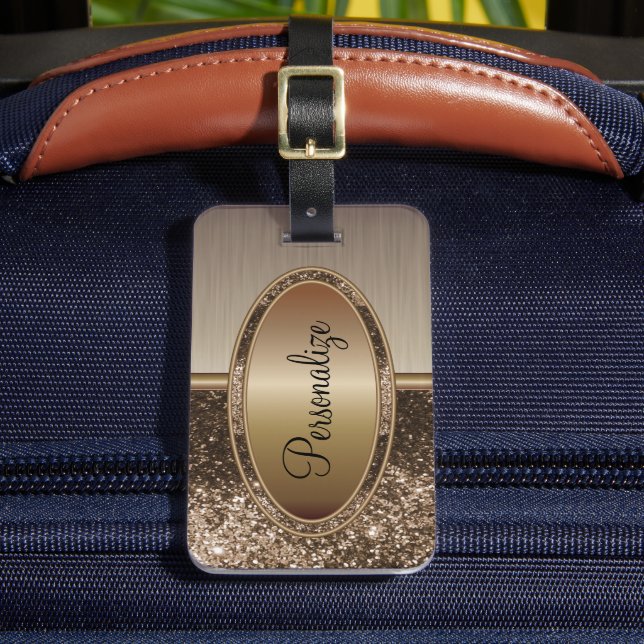 Brunt Glitter och Metall-penseltryck Skriv ut Bagagebricka (Framsida Insitu 2)