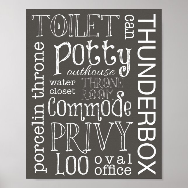Brunt Grått-bastrumutskrift för lustiga Toilet Bro Poster (Framsidan)