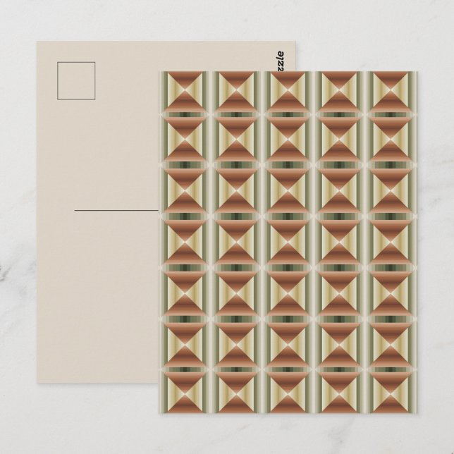 Brunt, grönt och tanrandigt mönster konst vykort (Fram/baksida)