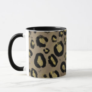 Brunt Guld Glitter & Svart Leopard Cheetah Tryck Mugg