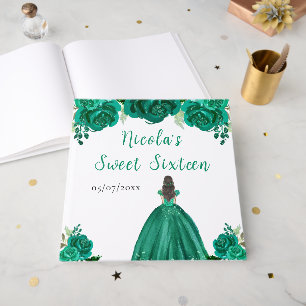 Brunt Hår Prinsessa Grön Sweet Sixteen Gästbok