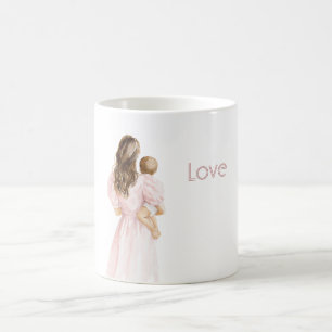 Brunt Hår Rosa Klänning Kärlek Kaffemugg