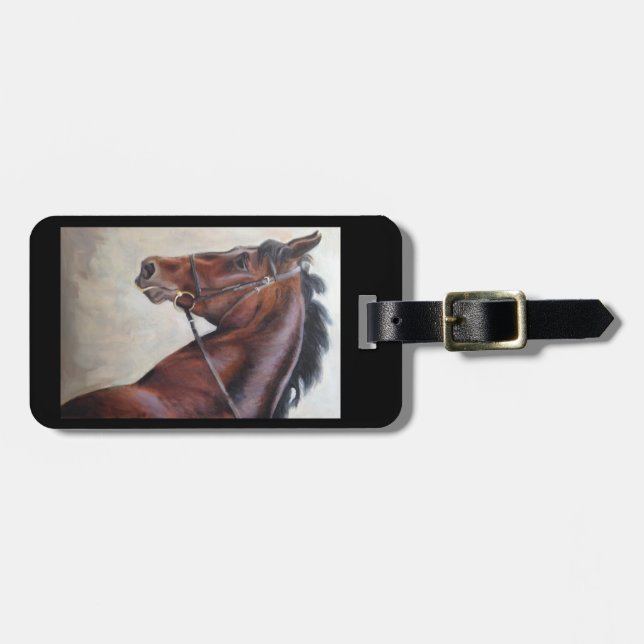 Brunt hästbagage för mörk eller handväskamärkre bagagebricka (Horisontell Framsida)