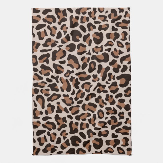 Brunt kaffeleopard Skriv ut Retro Kitchen Towel Kökshandduk (Vertikal)