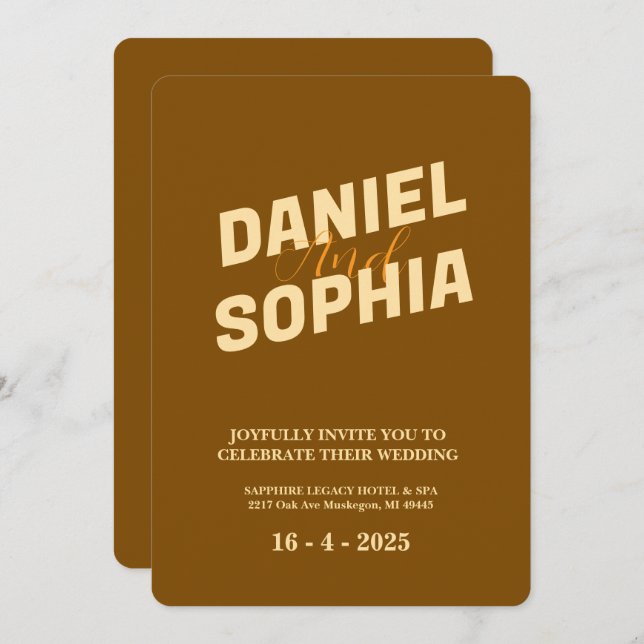 Brunt kökort för Retro-bröllop Inbjudningar (Fram/baksida)