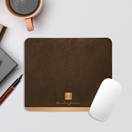 Brunt läder av elegant, monogrammat, guld musmatta