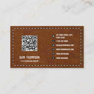 Brunt läder - QR-kod Social Media Visitkort