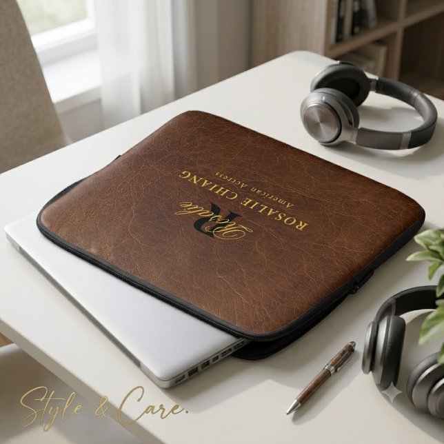 Brunt läderstruktur Anpassad datorfodral design (Brown Leather Texture Custom Laptop Sleeve Design)