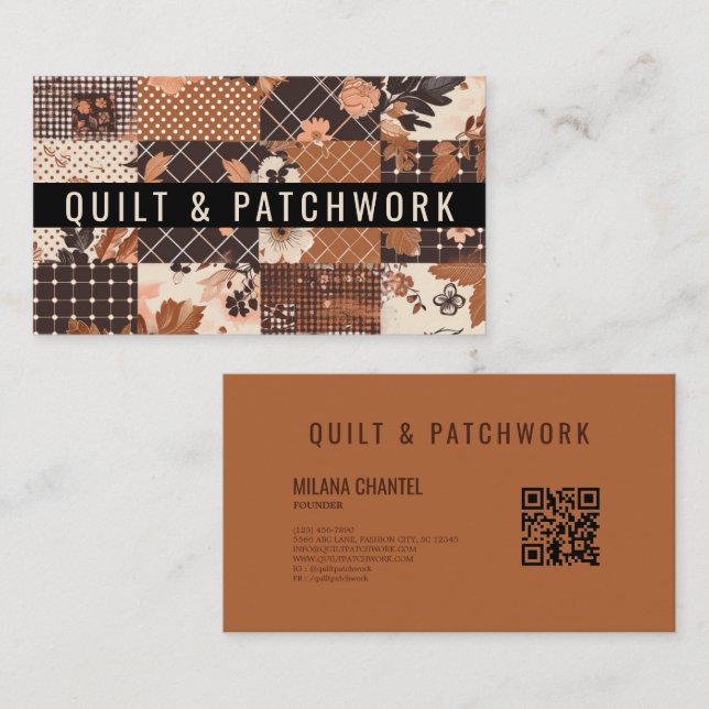 Brunt lapptäcke handgjorda kläder patchwork  visitkort (Fram/baksida)