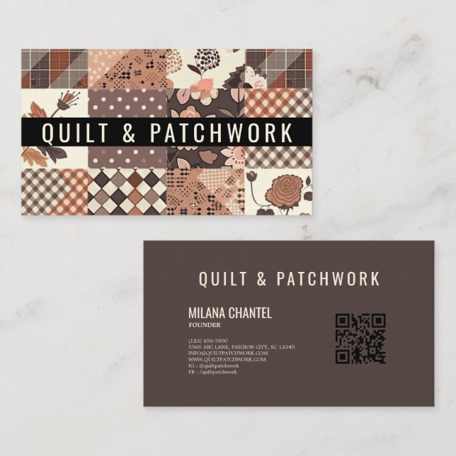 Brunt lapptäcke handgjorda kläder patchwork  visitkort (Fram/baksida)