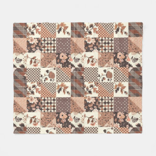 Brunt lapptäcke patchwork gingham cottagecore blom fleecefilt