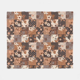 Brunt lapptäcke patchwork gingham Cottagecore blom Fleecefilt