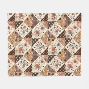 Brunt lapptäcke patchwork gingham cottagecore blom fleecefilt