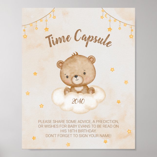 Brunt ljus Bear Baby Shower Time Capsule Poster (Framsidan)