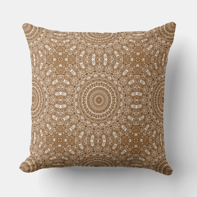 Brunt Mandala Geometriskt Mönster Kudde (Framsida)