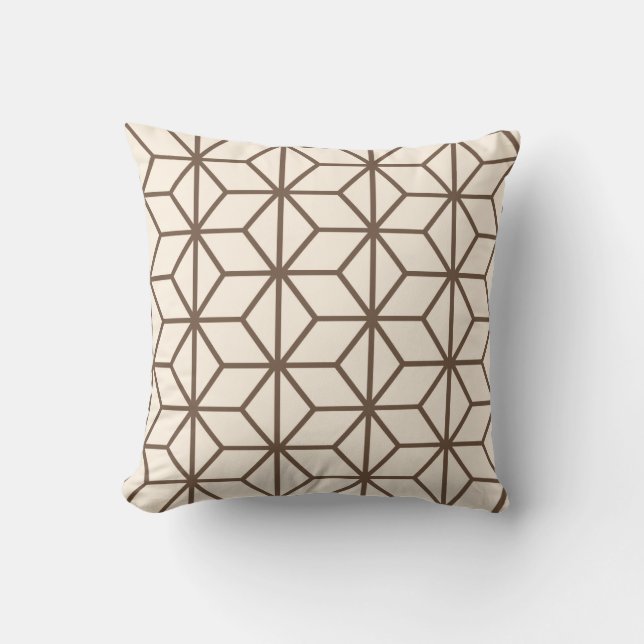 Brunt och beige geometric art-deco mönster kudde (Framsida)