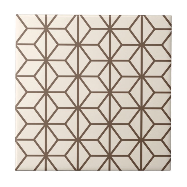Brunt och beige geometriskt art décomönster kakelplatta (Framsidan)