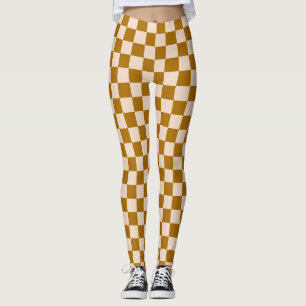 Brunt och beige schackbrädemönster leggings