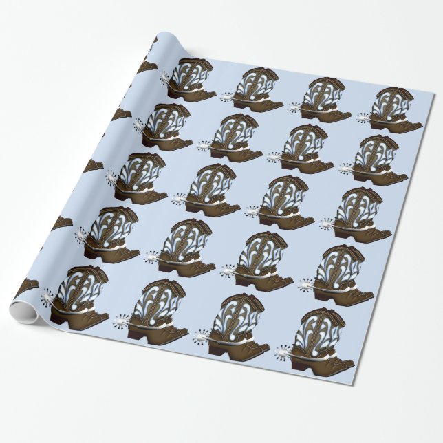 Brunt och blått cowboy-stövlar presentpapper (Utrullad)