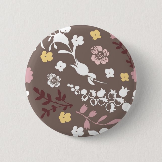 Brunt och Rosa Vintage Romantic Blommönster Knapp (Framsida)