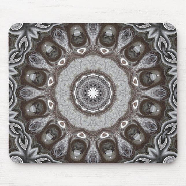 Brunt och silver Kalejdoskop Mandala Mönster Musmatta (Framsidan)