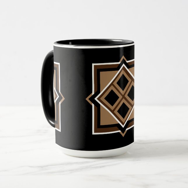 Brunt och svart geometriskt Mönster Mugg (Framsida vänster)