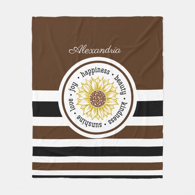Brunt och svart, strimlad inspirationslsolrosa fleecefilt (Framsidan)