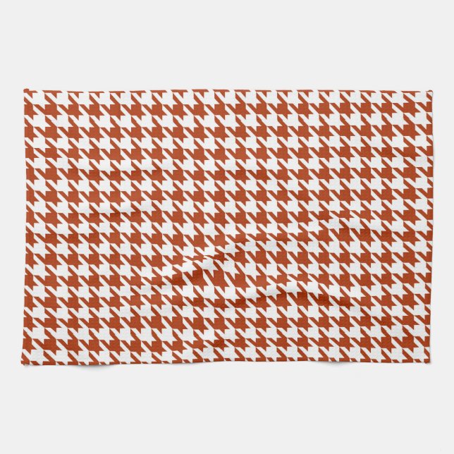 Brunt och vit houndstooth-kontroll kökshandduk (Horisontell)