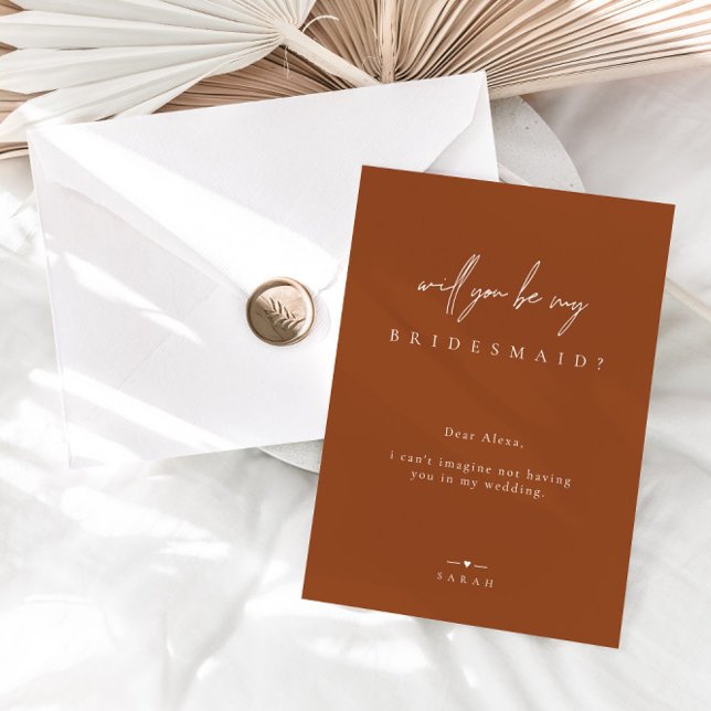 Brunt Orange Minimalist blir min bridesmaid Inbjudningar (Skapare uppladdad)
