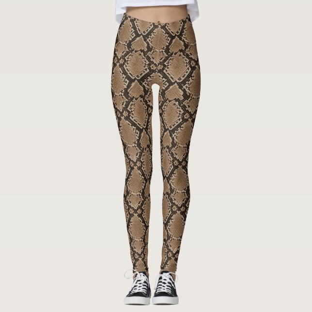 Brunt ormmönstrat leggingar i chic stil leggings (Framsida)