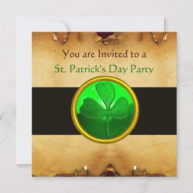 BRUNT PAKETERINGSPAPPER & GRÖNT SHAMROCK-SMYCKE, s Inbjudningar (Framsida)