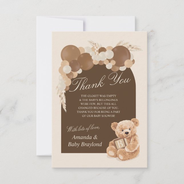 Brunt Pampasgräs Teddybjörn Tacksamhetskort Tack Kort (Framsida)