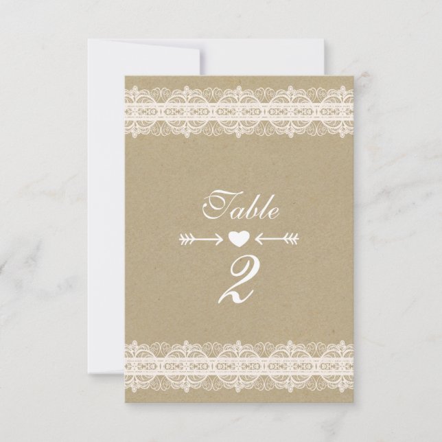 Brunt papper & vit spets Naturlig rustik bröllopsd Inbjudningar (Framsida)