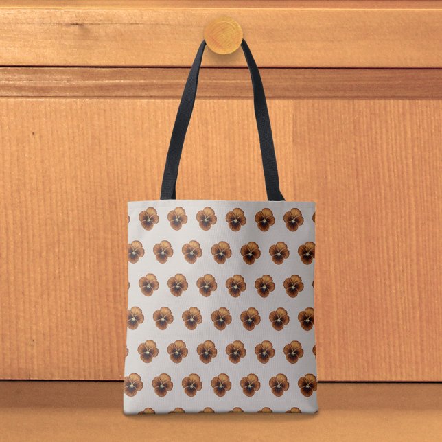 Brunt penséer sömlöst mönster handväskor tygkasse (Tote bag with seamless pattern of a brown pansy)