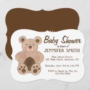 Brunt plyschbjörn Baby Shower Födelsedagsfest Inbjudningar