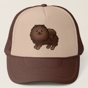 Brunt Pomeranian Hund Serieteckning Illustration Keps