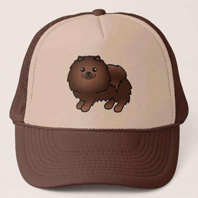 Brunt Pomeranian Hund Serieteckning Illustration Keps (Framsida)