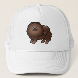 Brunt Pomeranian Hund Tecknad Illustration Keps