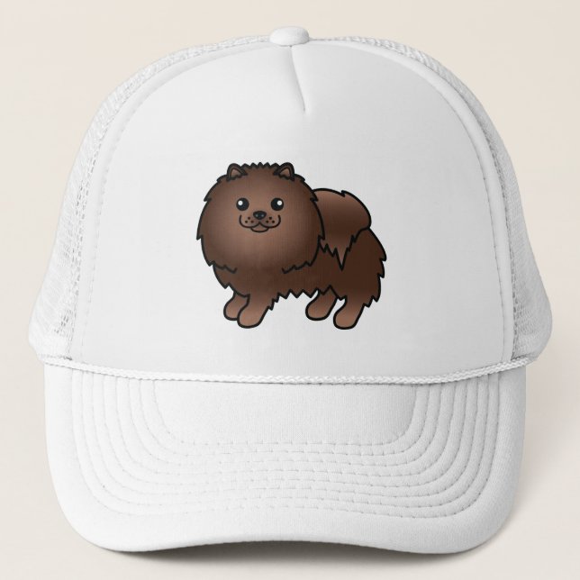 Brunt Pomeranian Hund Tecknad Illustration Keps (Framsida)