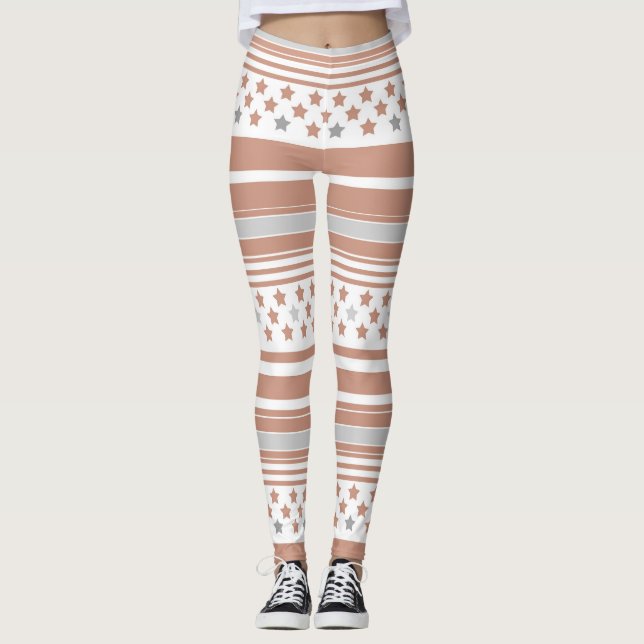 Brunt randigt mönster med stjärnor leggings (Framsida)