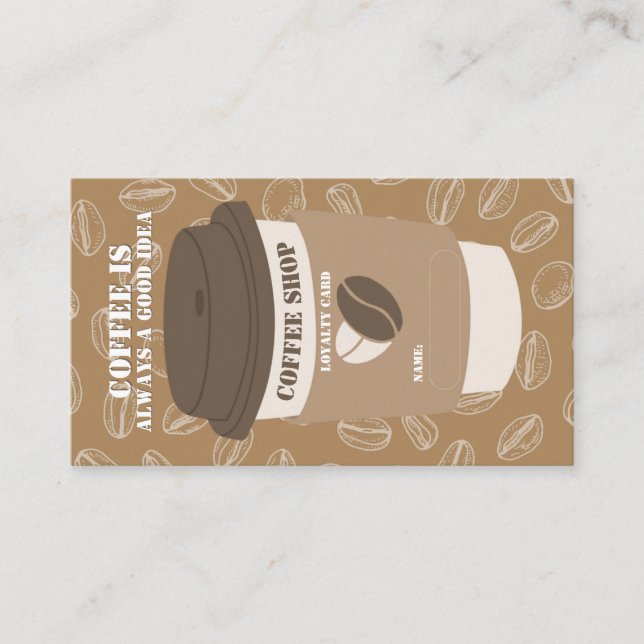 Brunt redigerbart kaffehus stämpel lojalitetskort (Framsida)
