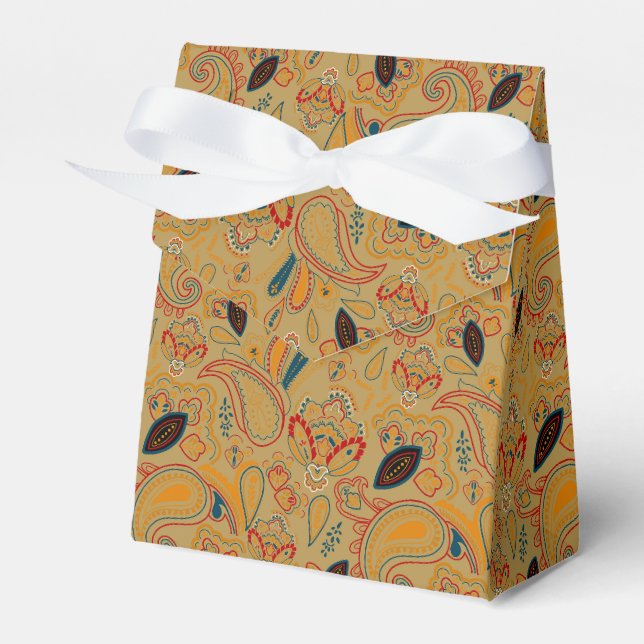 brunt retro etniskt vintage paisley blommönster presentaskar (Framsidan Sidan)