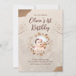 Brunt Rivet Papper 1-års Födelsedagsinbjudan Inbjudningar