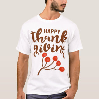 Brunt skript Glad Thanksgiving-text med höst B T Shirt