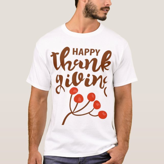 Brunt skript Glad Thanksgiving-text med höst B T Shirt (Framsida)
