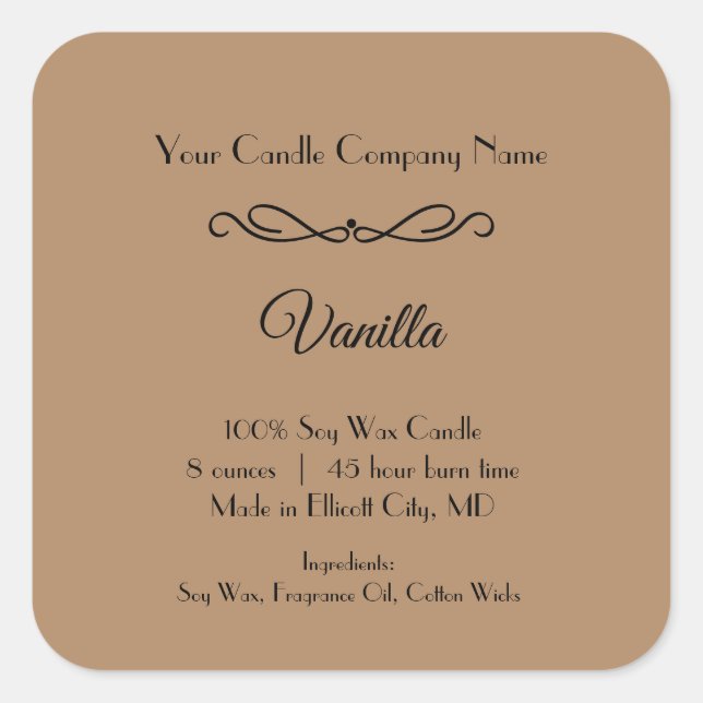 Brunt svart ljus - etikett Flourish Swirl Minimali (Framsida)