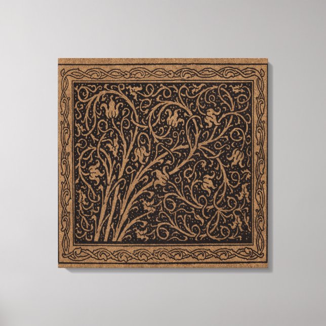 Brunt toolat läder Art nouveau Blommigt Canvastryck (Framsida)